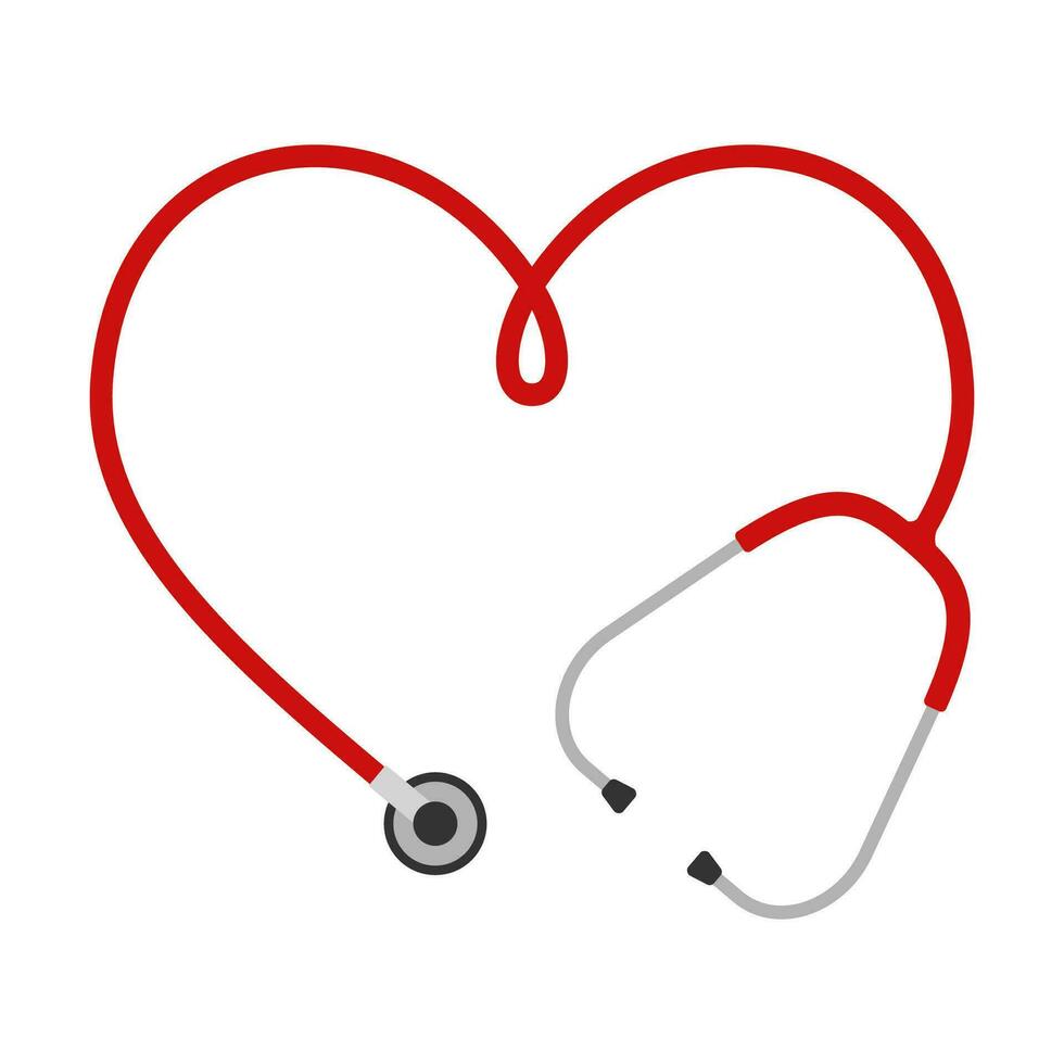 Medical stethoscope heart shaped isolated on white background. Tools for doctor healthcare concept. Diagnostic device health care of nurse to examine the patient body. Vector illustration.