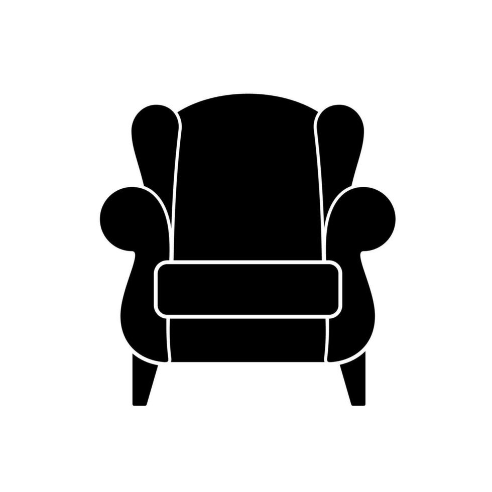 negro cómodo Sillón icono aislado en blanco antecedentes. parte de el interior de un vivo habitación o oficina. suave mueble para descanso y relajación. vector