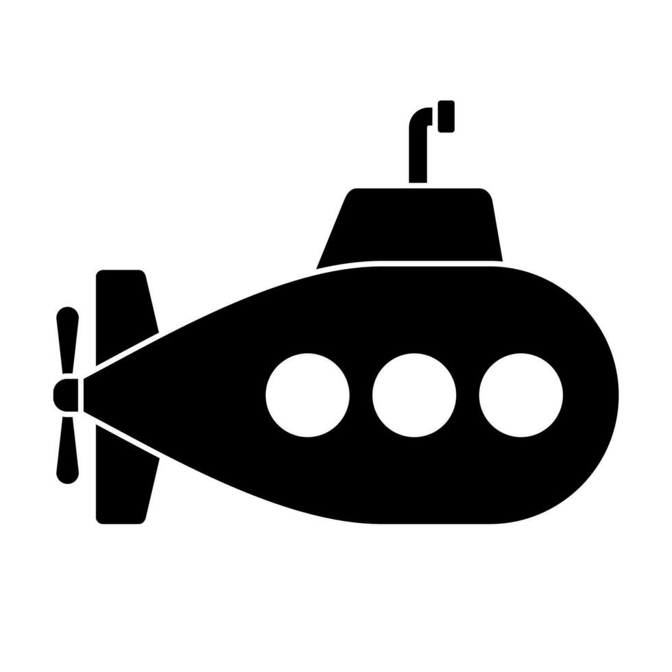 Black submarine icon with periscope isolated on white background. Underwater ship, bathyscaphe icon floating under sea water. Vector illustration.