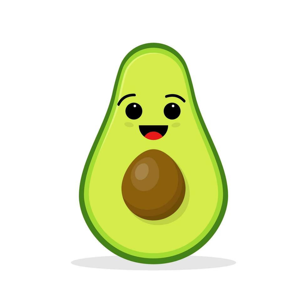 linda gracioso verde kawaii aguacate con sonrisa aislado en blanco antecedentes. plano dibujos animados personaje kawaii ilustración icono. Fruta personaje aguacate concepto. vector ilustración.