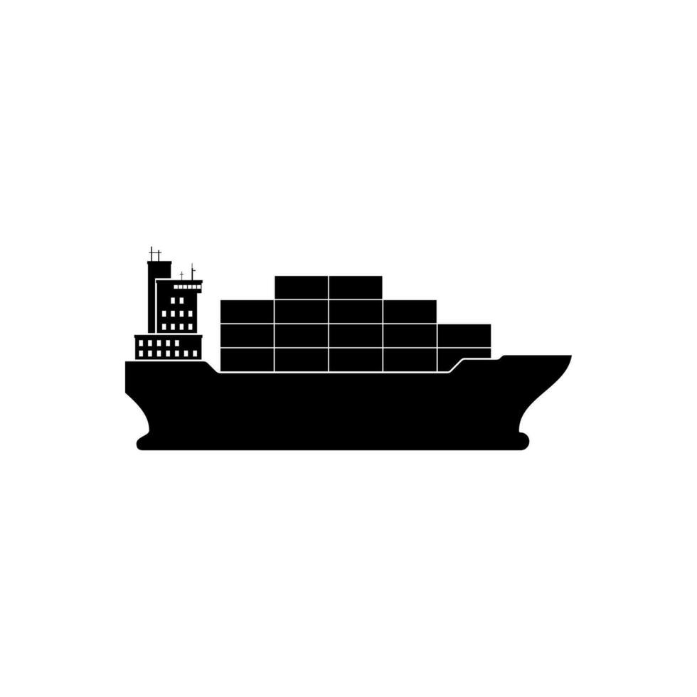 Cargo ship with containers icon isolated on white background. Freight transport with loaded container ship. Import and export maritime logistic service. International delivery concept. Vector. vector
