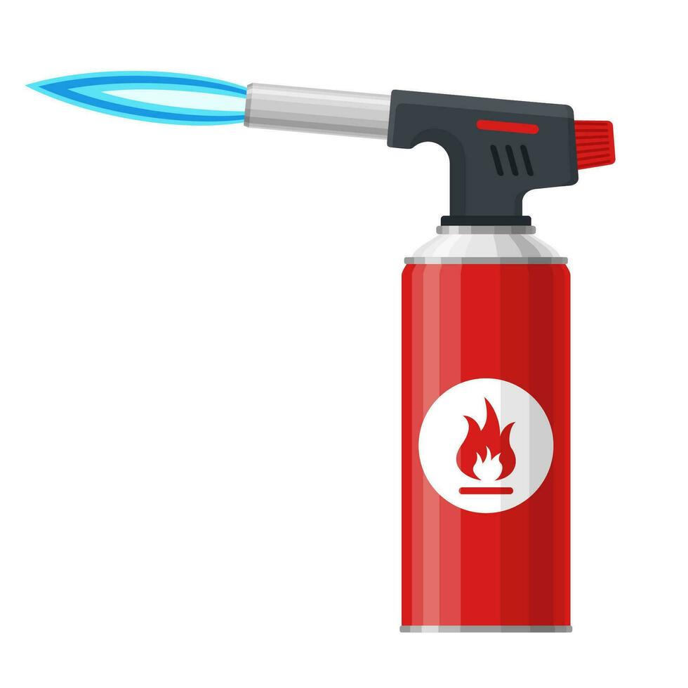 Blowtorch with blue flame isolated on white background. Manual gas torch burner, Welding flame tool icon. Vector illustration.