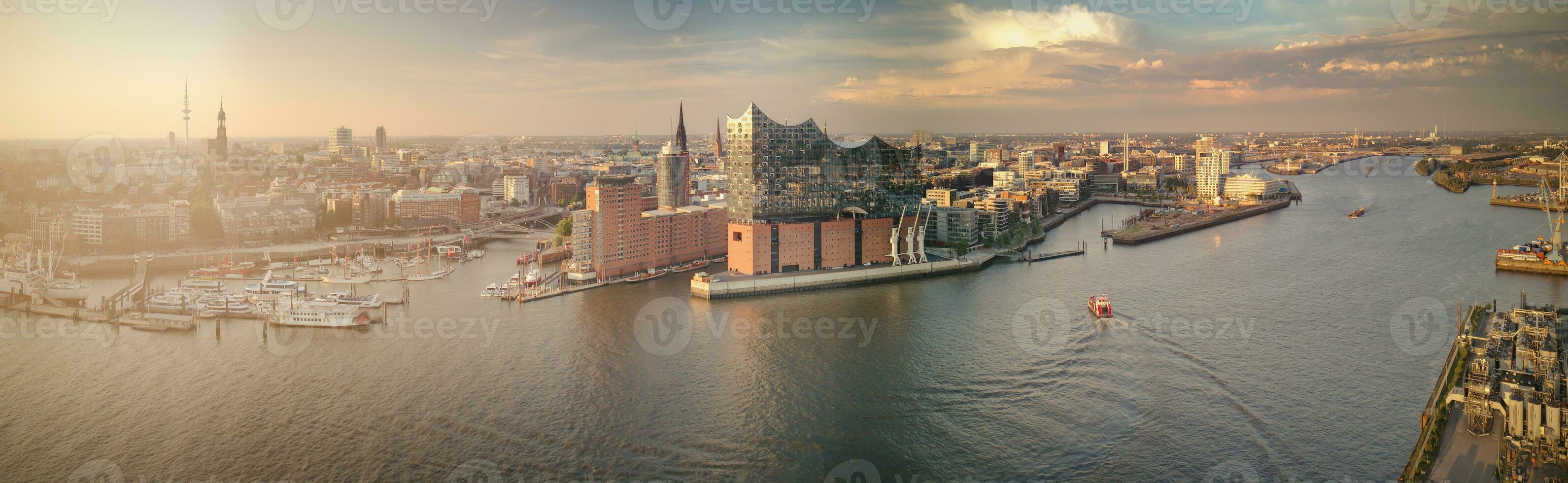 The Hamburg skyline at a beautiful sunset photo