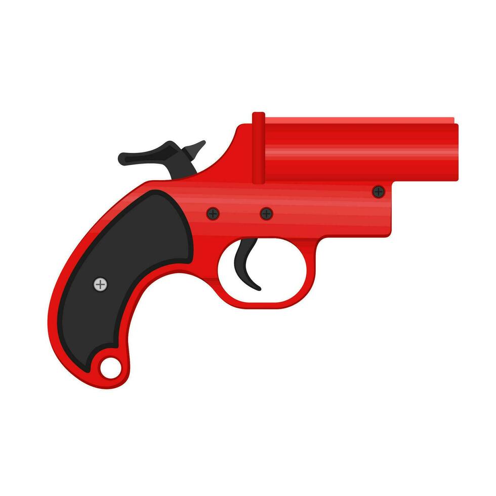 A flare gun, also known as a Very pistol or signal pistol, is a large-bore handgun that discharges flares. The flare gun is used for a distress signal. Vector illustration.