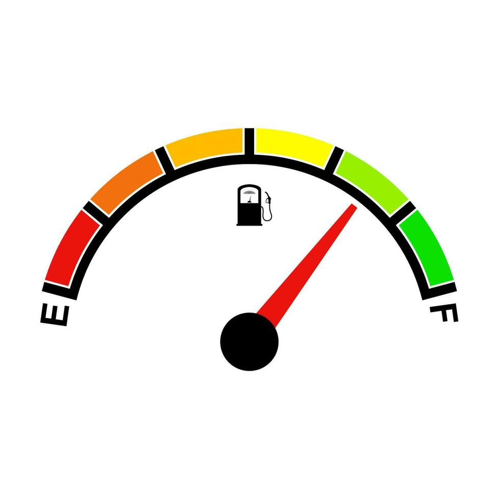 Fuel indicator for gas, petrol, gasoline, diesel level count. Fuel gauge scales icon. Car gauge for measuring fuel consumption and control gas tank fullness. Performance measurement. Vector. vector