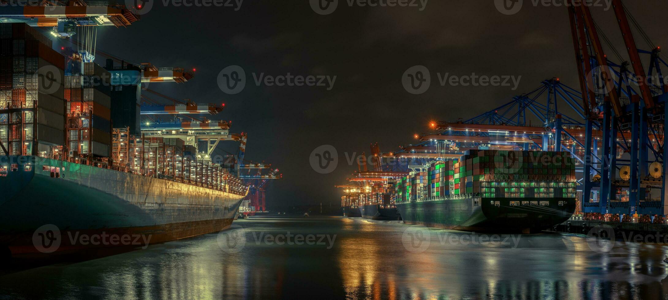 Container terminal in the port of Hamburg in the evening photo