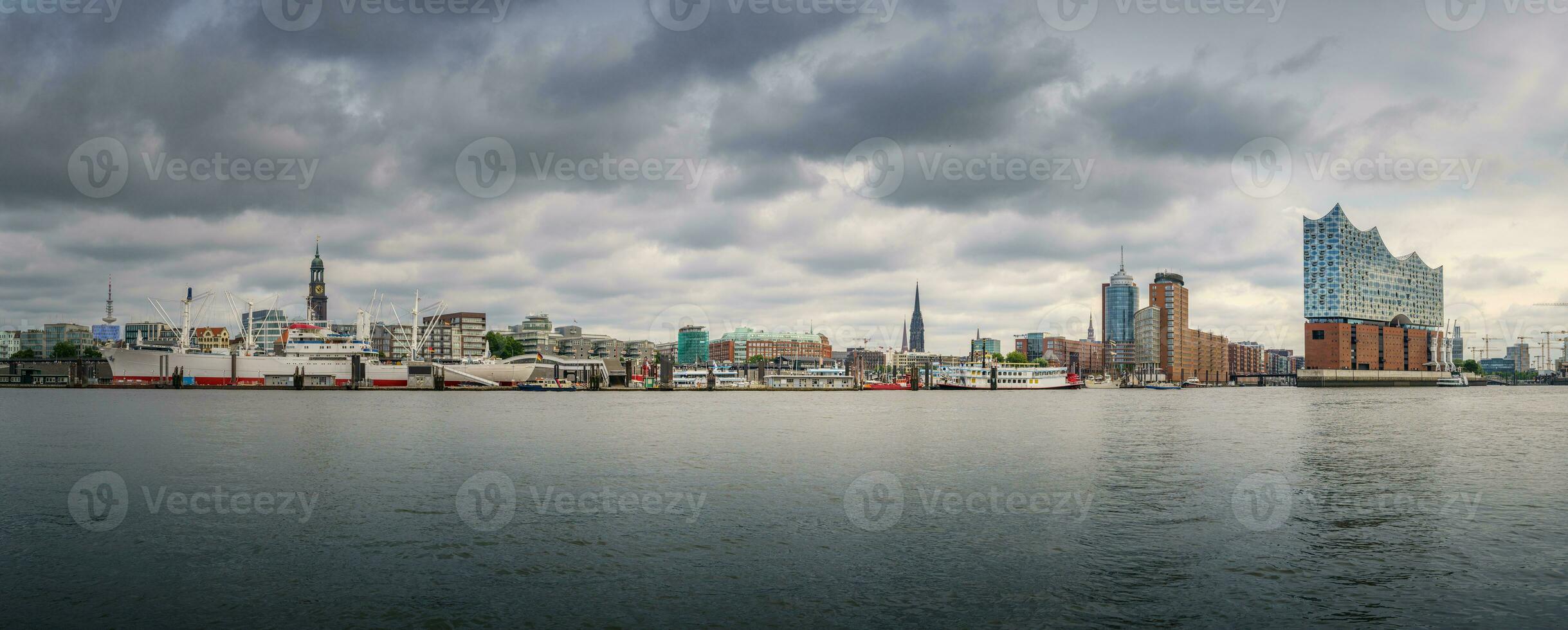 Panorama of Hamburg in windy weather photo