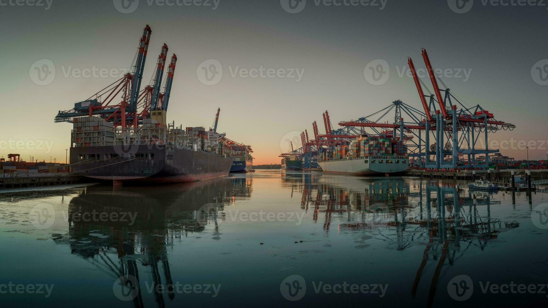 Container terminal in the port of Hamburg in the evening photo