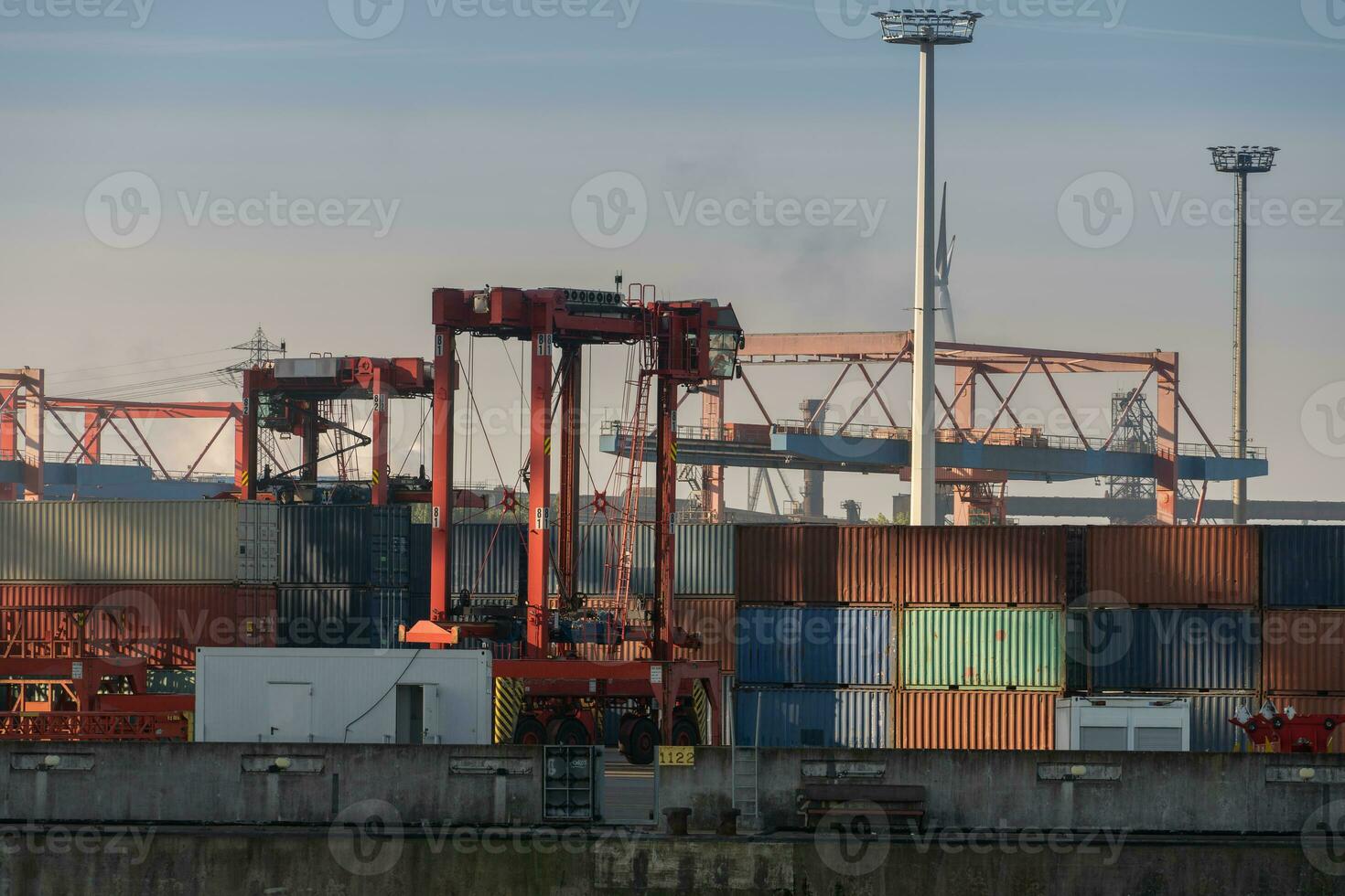 container terminal in sunny weather in the port of hamburg photo