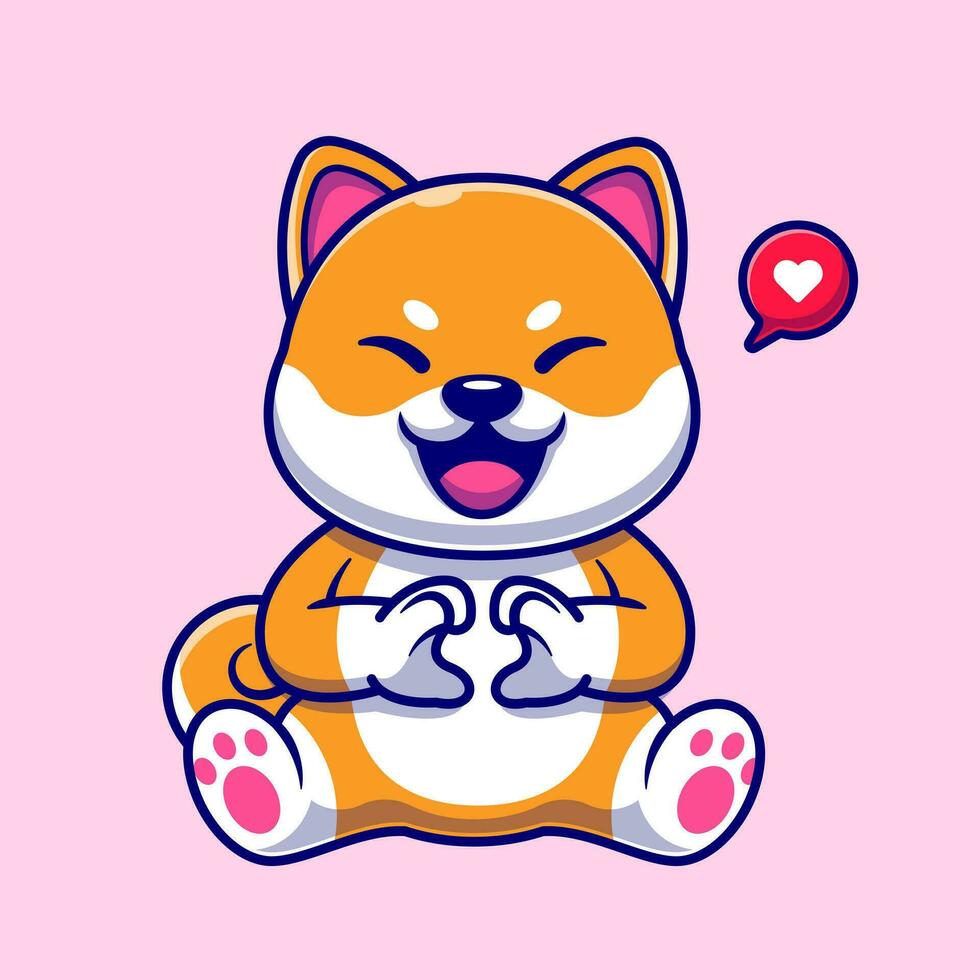 linda shiba inu perro con amor firmar mano dibujos animados vector icono ilustración. animal naturaleza icono concepto aislado prima vector. plano dibujos animados estilo