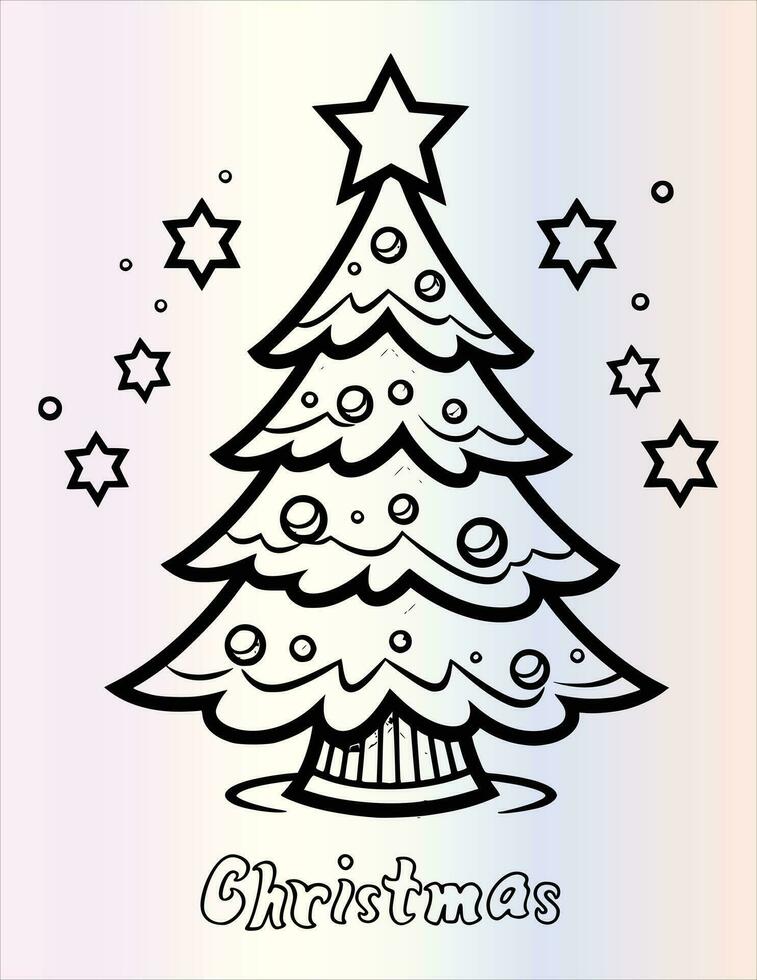 Christmas Tree Coloring Page For Kids vector