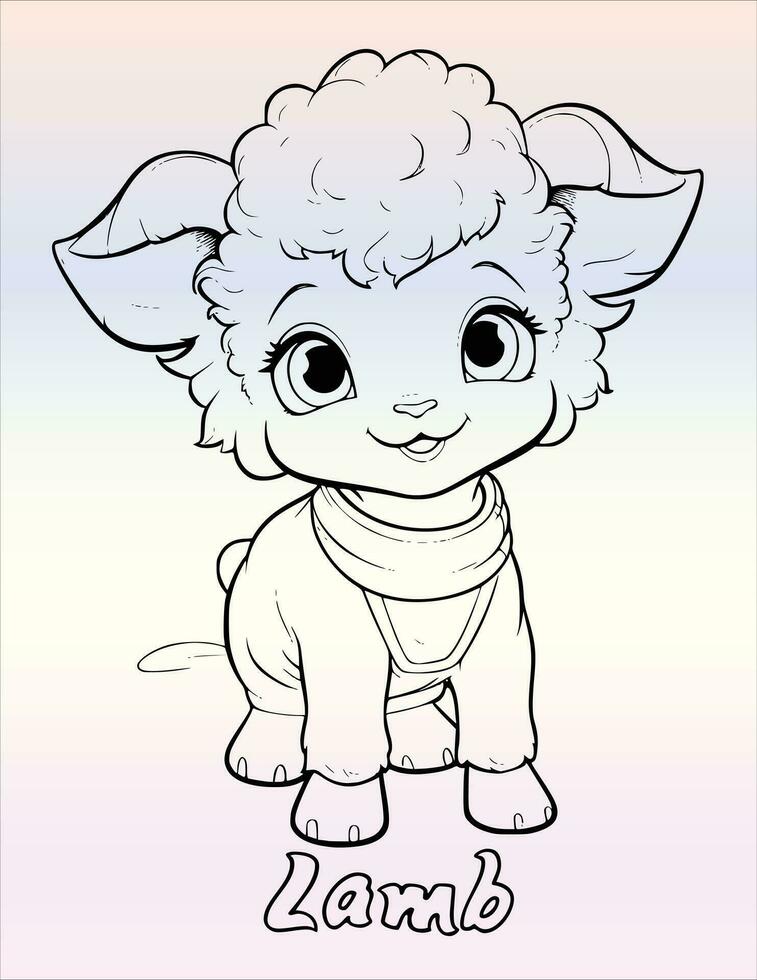 Coloring Book Children Cute Little Lamb Coloring Page For Kids vector
