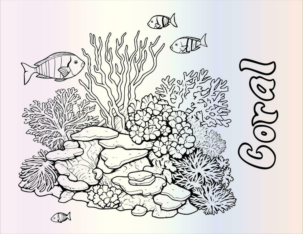 coral arrecife colorante página dibujo para niños vector