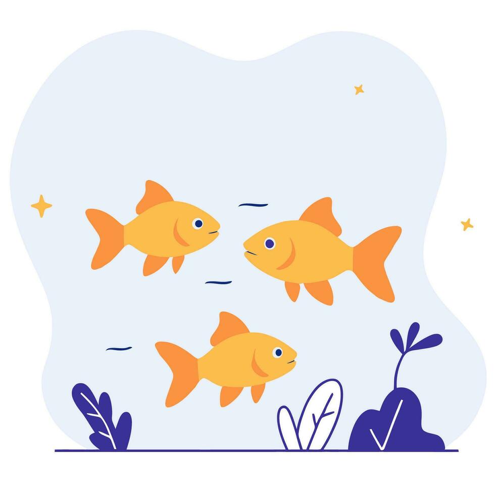 Fish underwater, flat vector illustration.