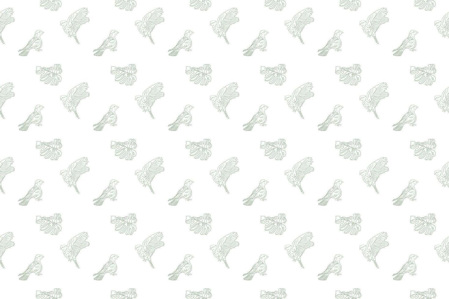 Couple bird with monstera leaf outline as seamless pattern background vector