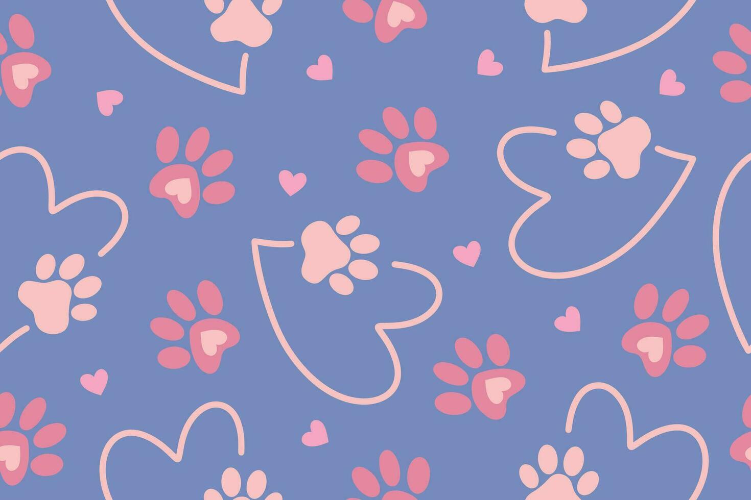Seamless drawing of a pet's paw in the heart. A trace of a pet. The concept of love. vector