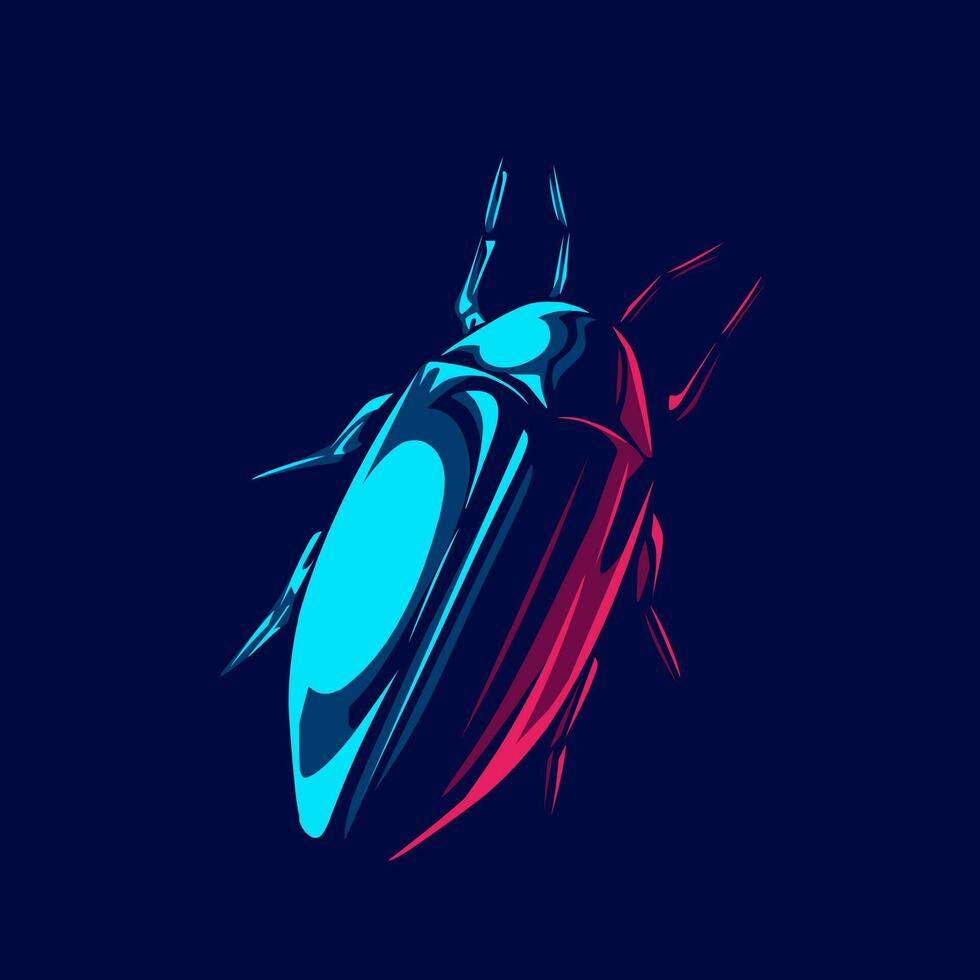 Beetle logo neon line art portrait colorful design with dark background. Abstract vector illustration. Beetles insects type.