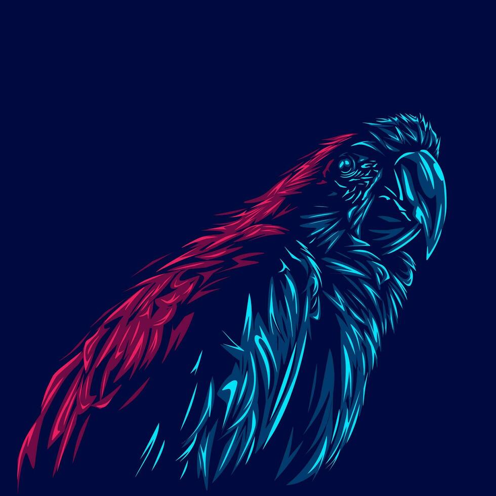 Parrot neon line art portrait colorful design with dark background. Abstract vector illustration