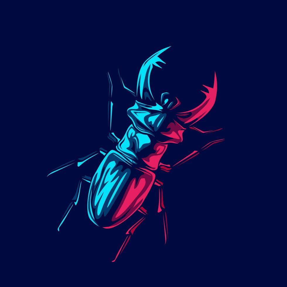 Beetle bug logo neon line art portrait colorful design with dark background. Abstract vector illustration