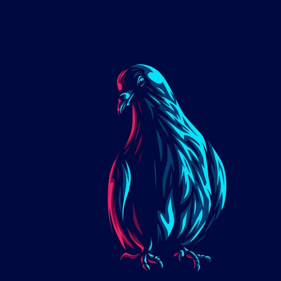 Pigeon neon line art portrait colorful design with dark background. Abstract vector illustration