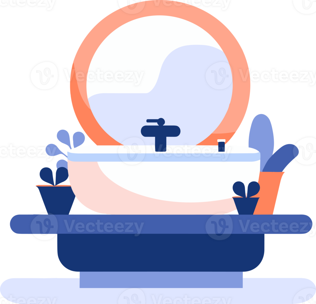 Sinks and mirrors in the bathroom in flat style png