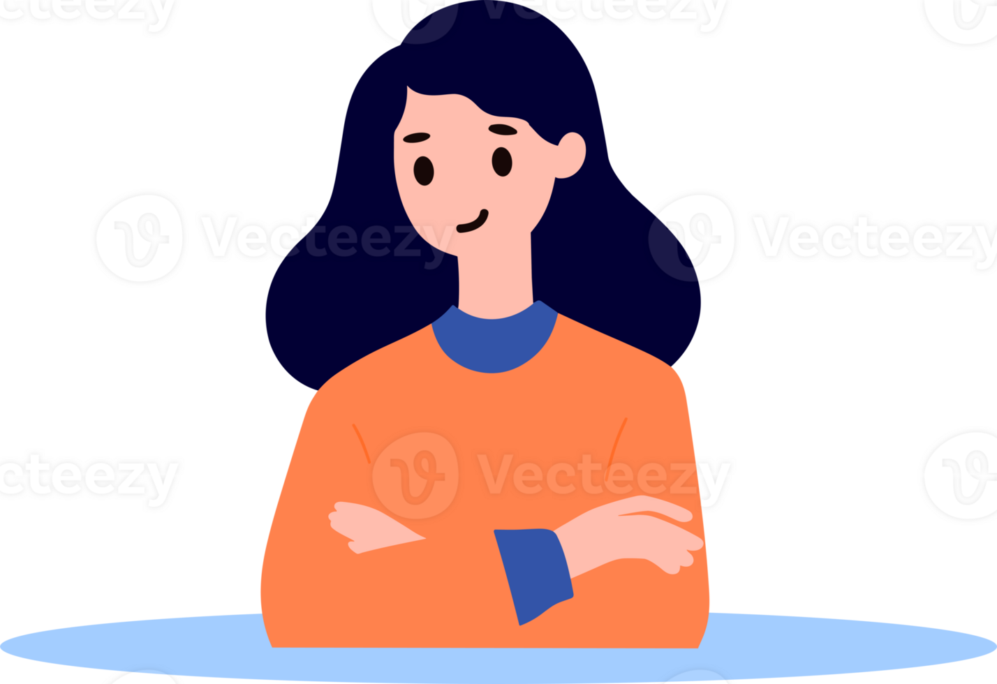Hand Drawn woman stands with her arms crossed with confidence in flat style png