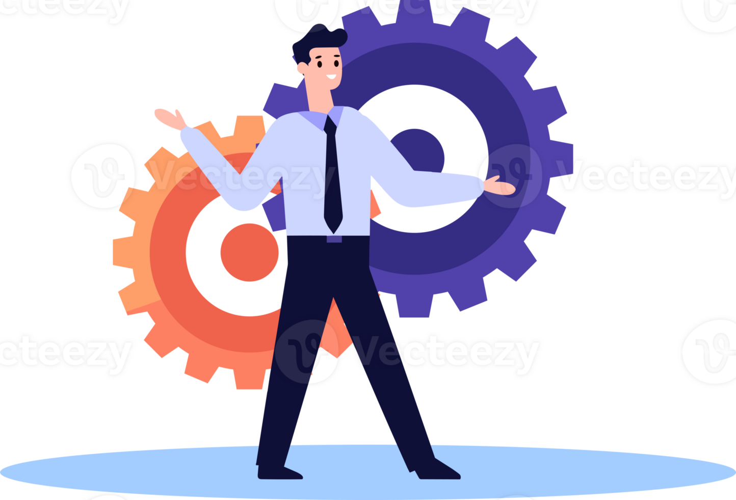Hand Drawn Engineer or architect with cogs in construction concept in flat style png