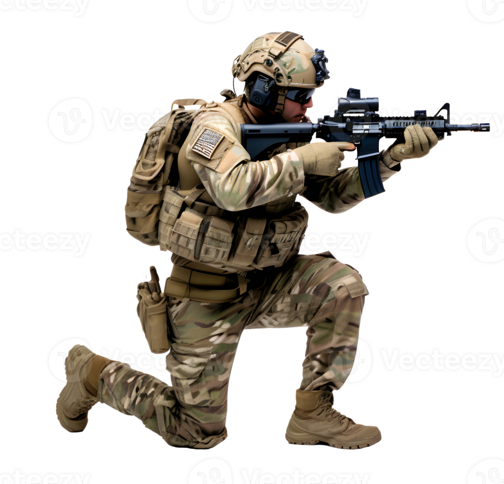 Soldier with assault rifle PNG