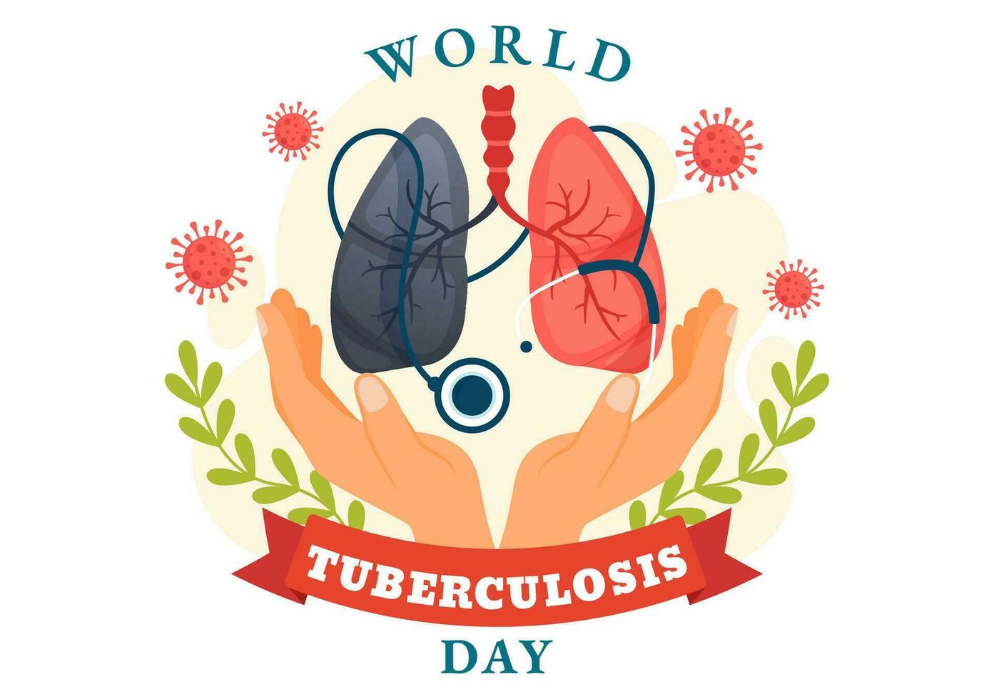 World Tuberculosis Day Vector Illustration on March 24 with Lungs and Bacteria to TB Awareness and Medical in Healthcare Flat Cartoon Background