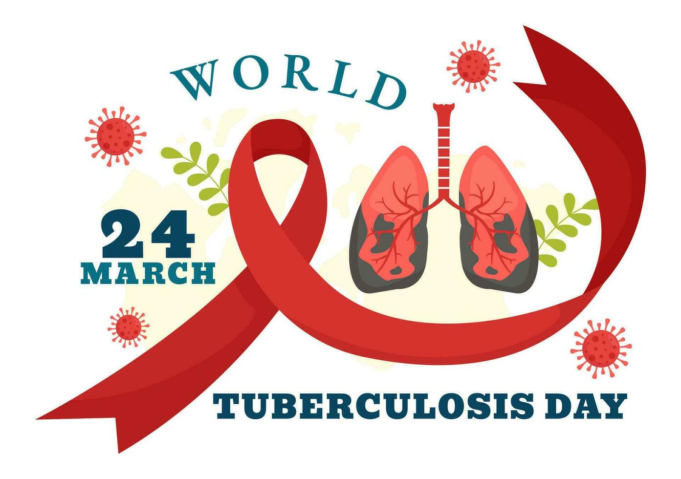 World Tuberculosis Day Vector Illustration on March 24 with Lungs and Bacteria to TB Awareness and Medical in Healthcare Flat Cartoon Background