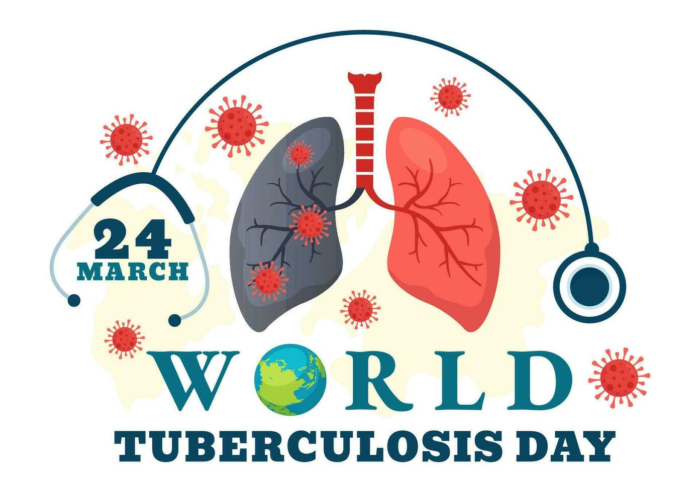 World Tuberculosis Day Vector Illustration on March 24 with Lungs and Bacteria to TB Awareness and Medical in Healthcare Flat Cartoon Background