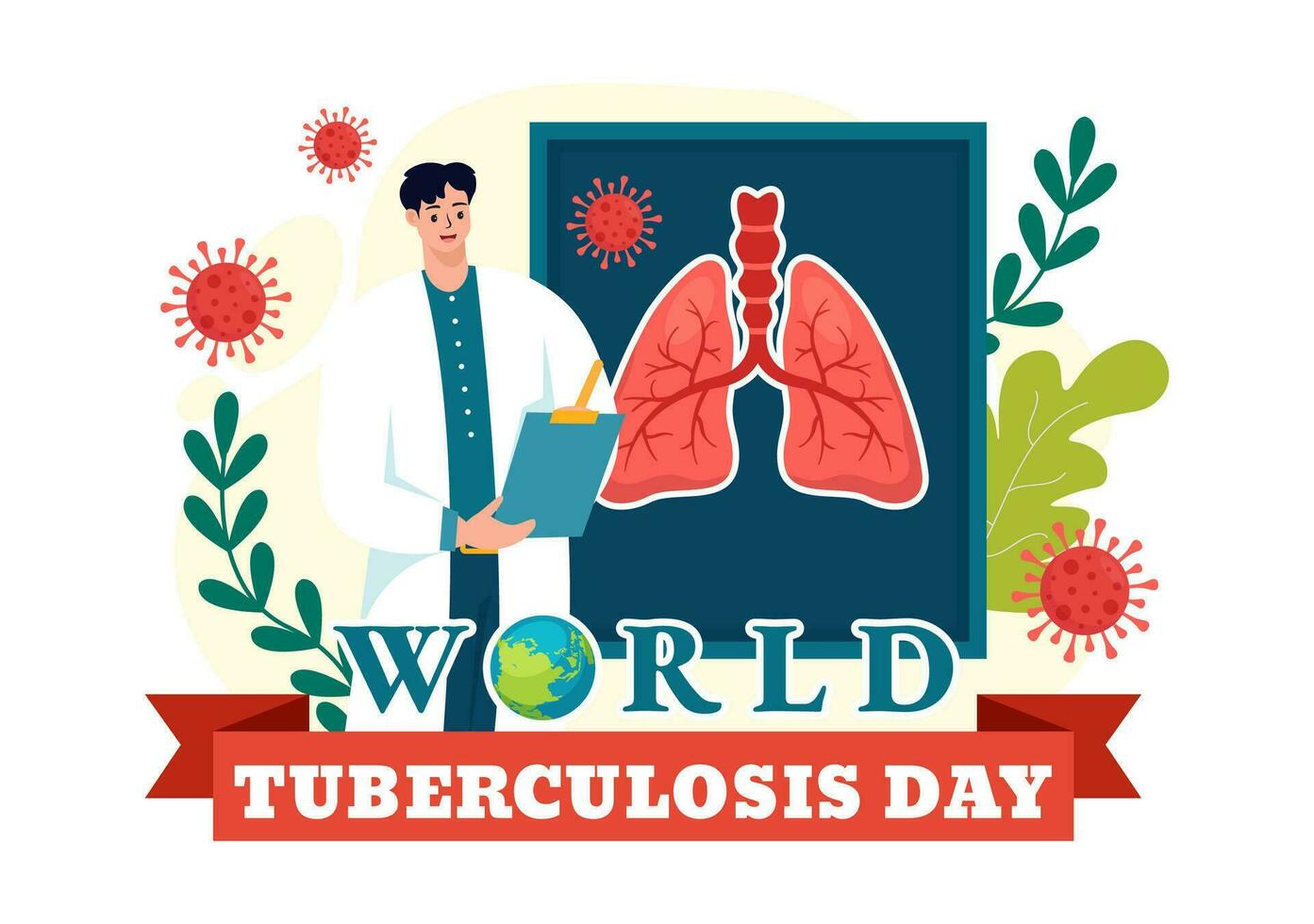 World Tuberculosis Day Vector Illustration on March 24 with Lungs and Bacteria to TB Awareness and Medical in Healthcare Flat Cartoon Background