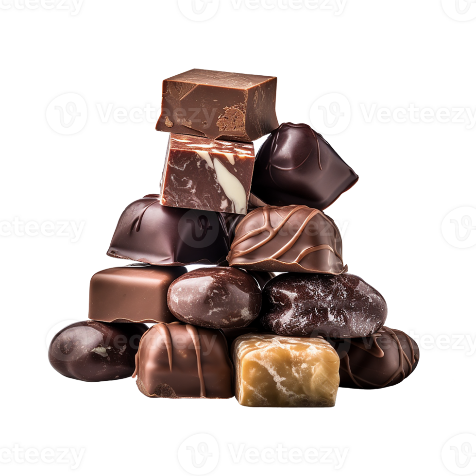 AI generated set of chocolates. photorealistic image of various chocolates, confectionery png