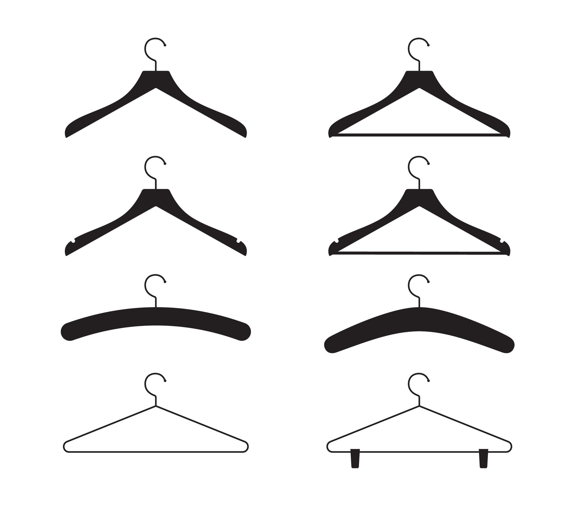 Different types of clothes hanger silhouette. Vector illustration