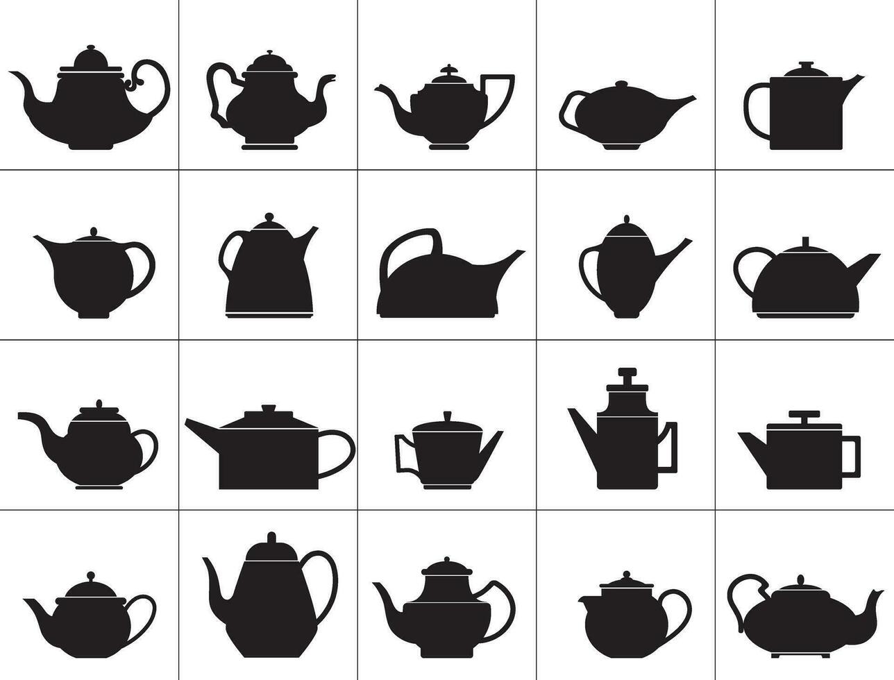 Teapot Silhouettes Vector Illustration