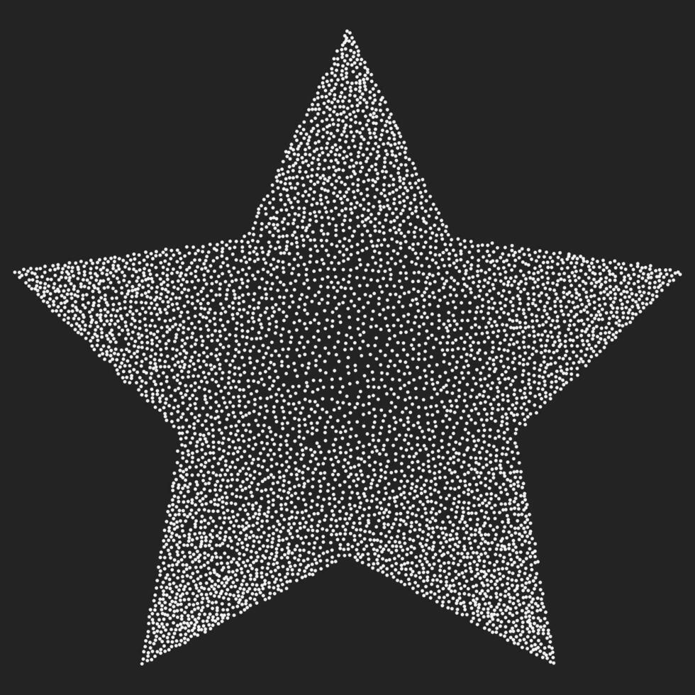 Vintage gradient star shape. Vector element made of white dots on a dark background, halftone style.