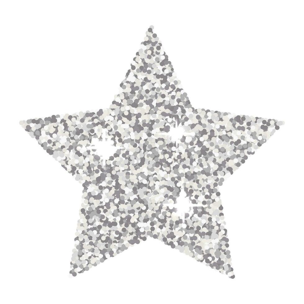 Silver glitter five-pointed star isolated on white background. Vector metallic decorative element, holiday.