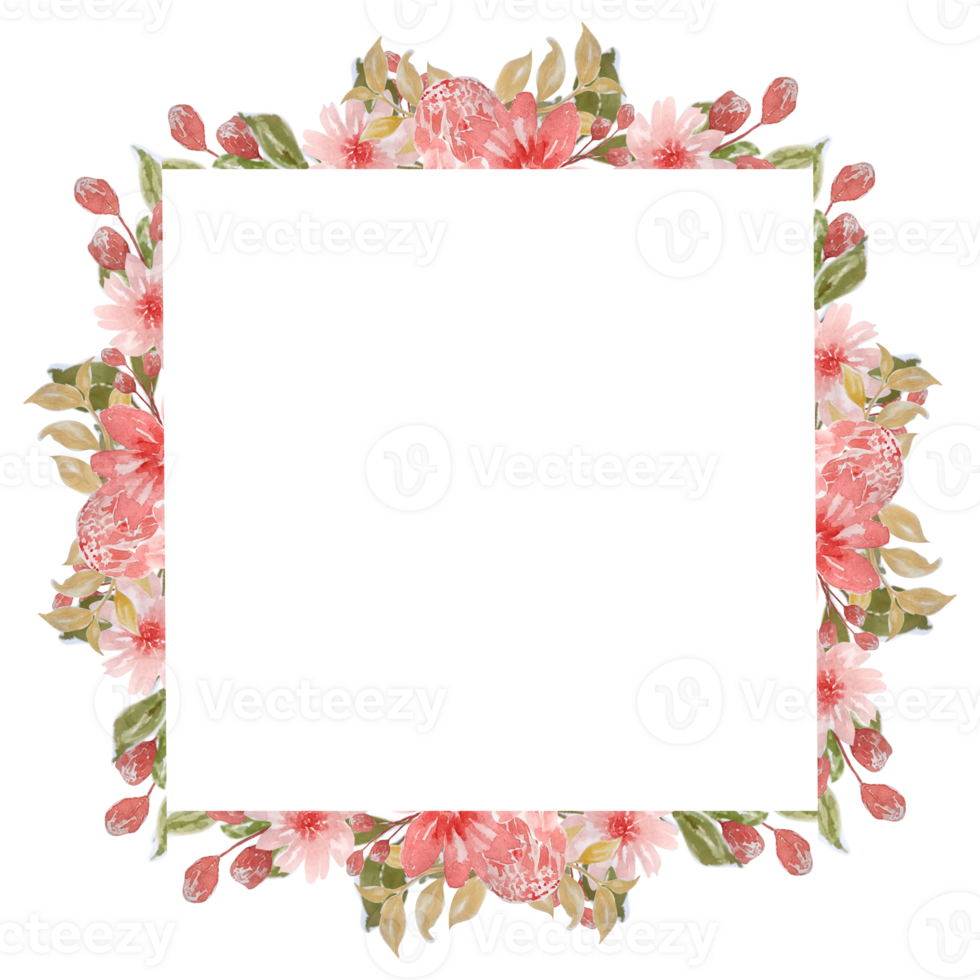 Watercolor floral frame border.Beautiful botanical border with flower bouquet illustration png