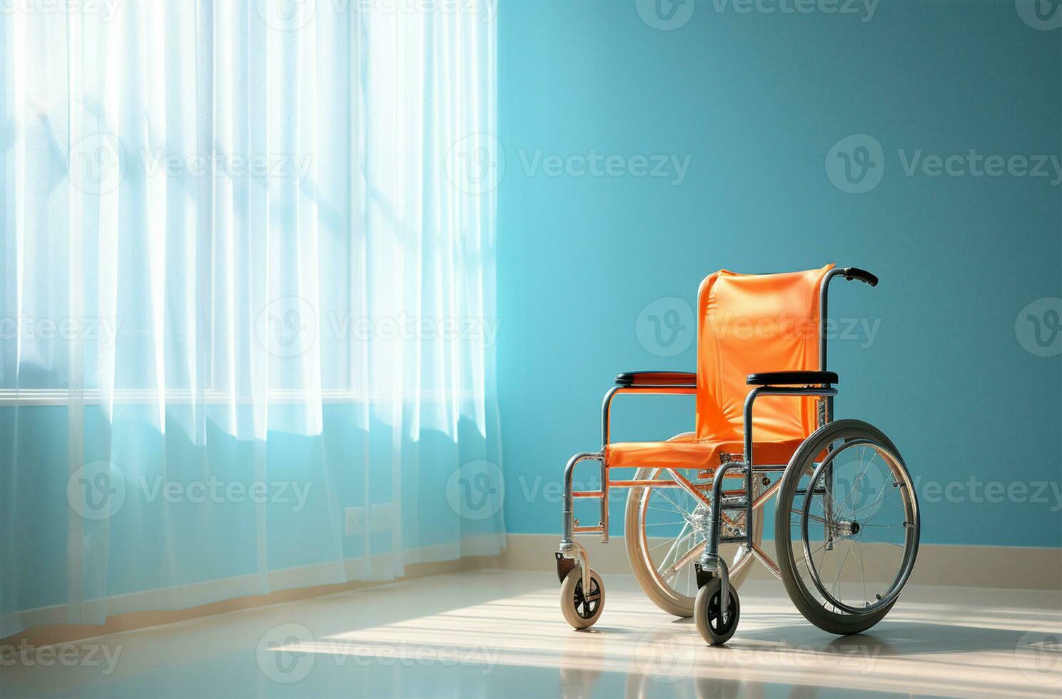 AI generated Wheelchair in the hospital corridor. 3d rendering and illustration. photo