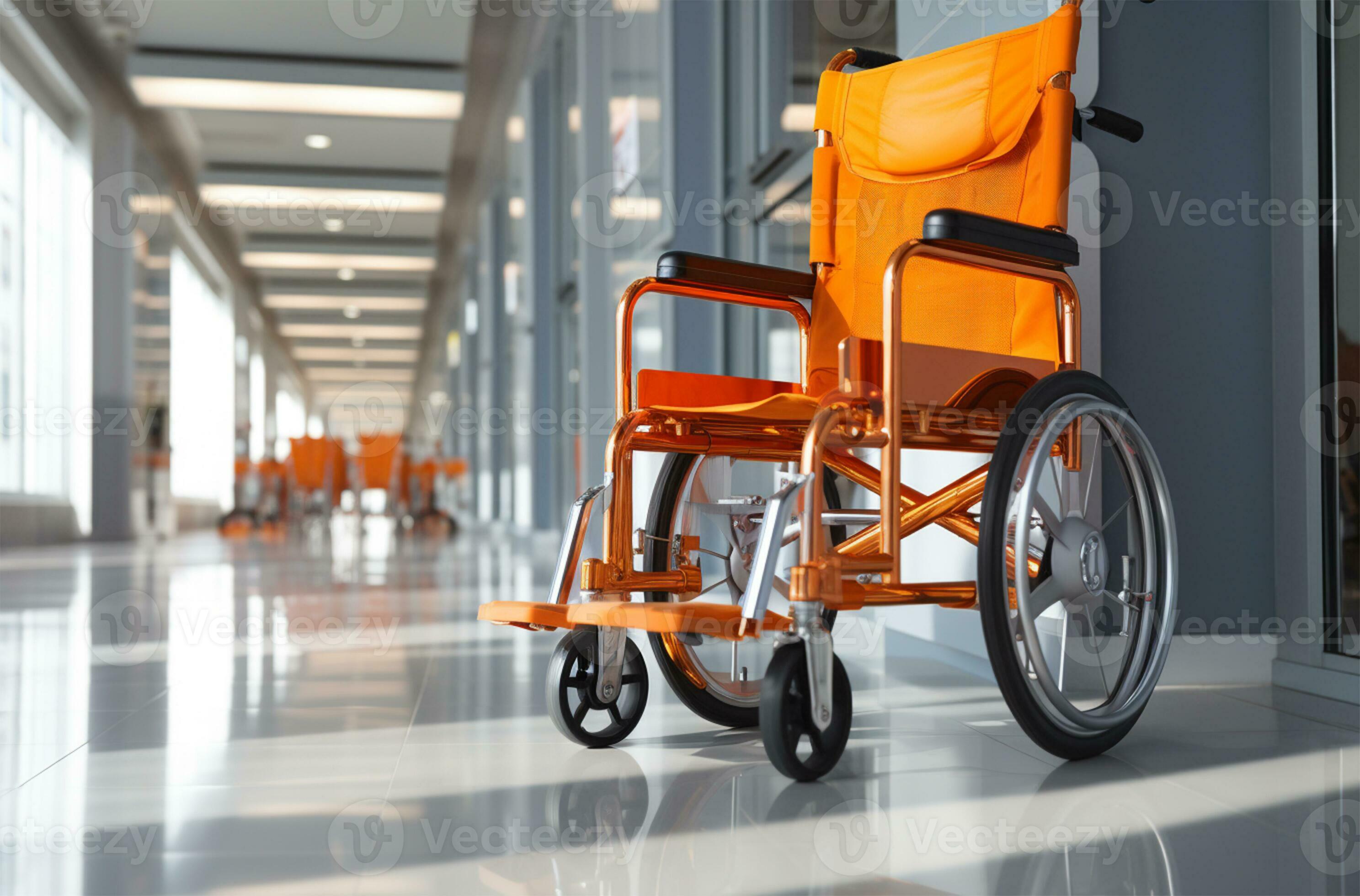 AI generated Wheelchair in the hospital corridor 3d rendering and Circuit Diagram