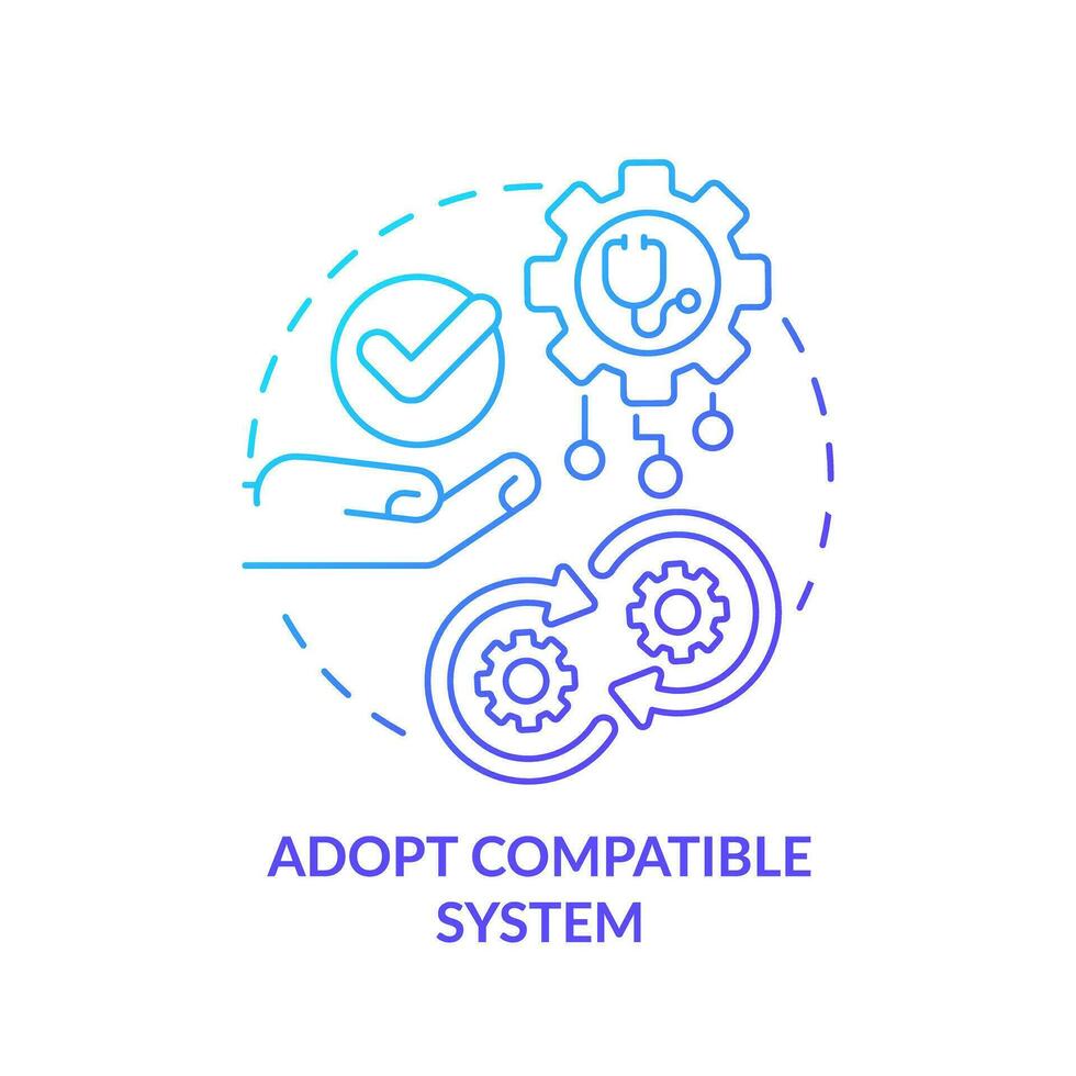 2d degradado azul icono adoptar compatible sistemas concepto, aislado vector, salud interoperabilidad recursos Delgado línea ilustración. vector