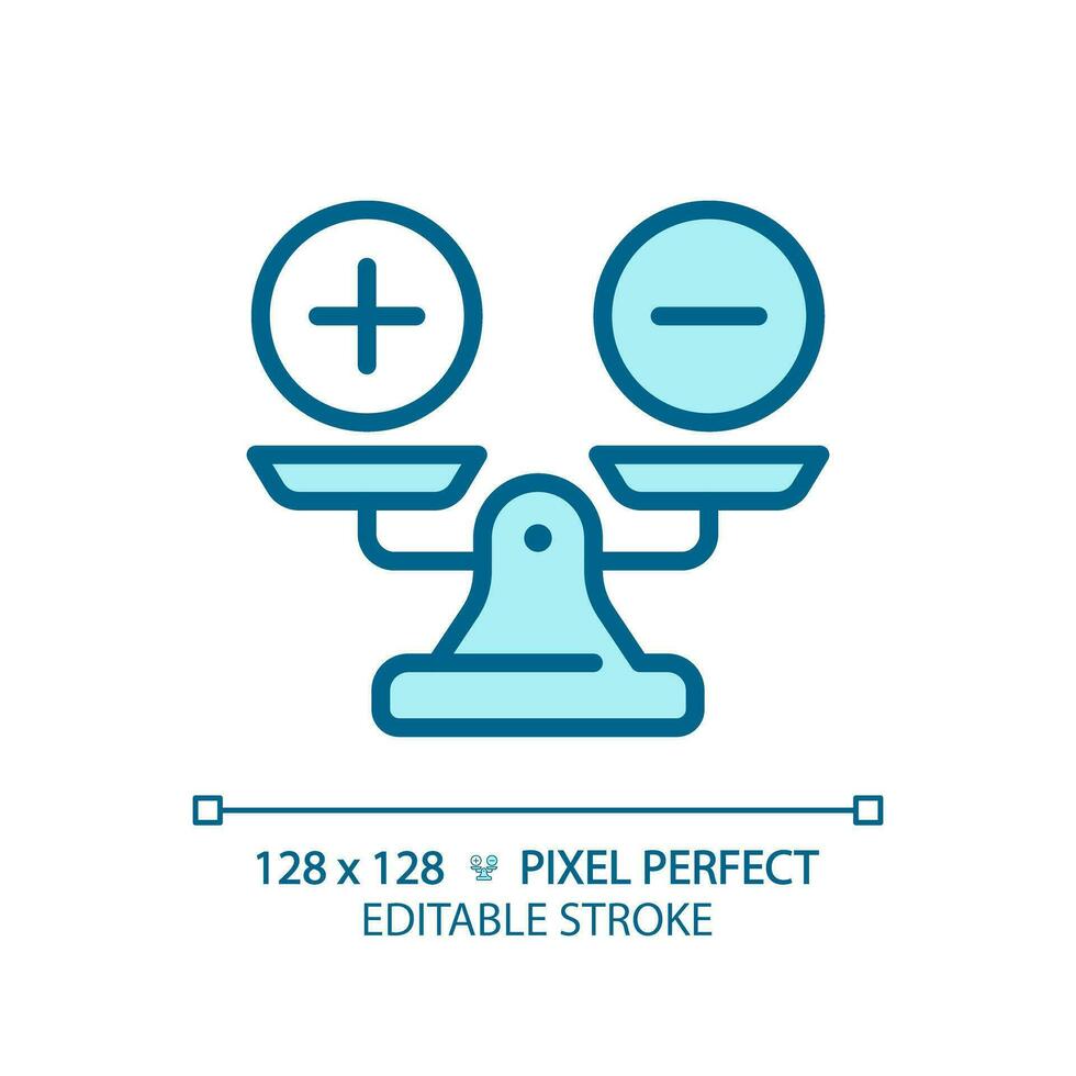 2D pixel perfect editable blue weight scale with plus and minus icon, isolated vector, thin line illustration representing comparisons. vector