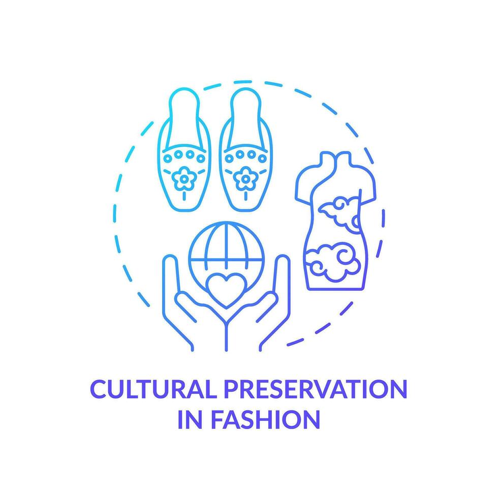 2D gradient icon cultural preservation in fashion concept, simple isolated vector, sustainable fashion thin line blue illustration. vector