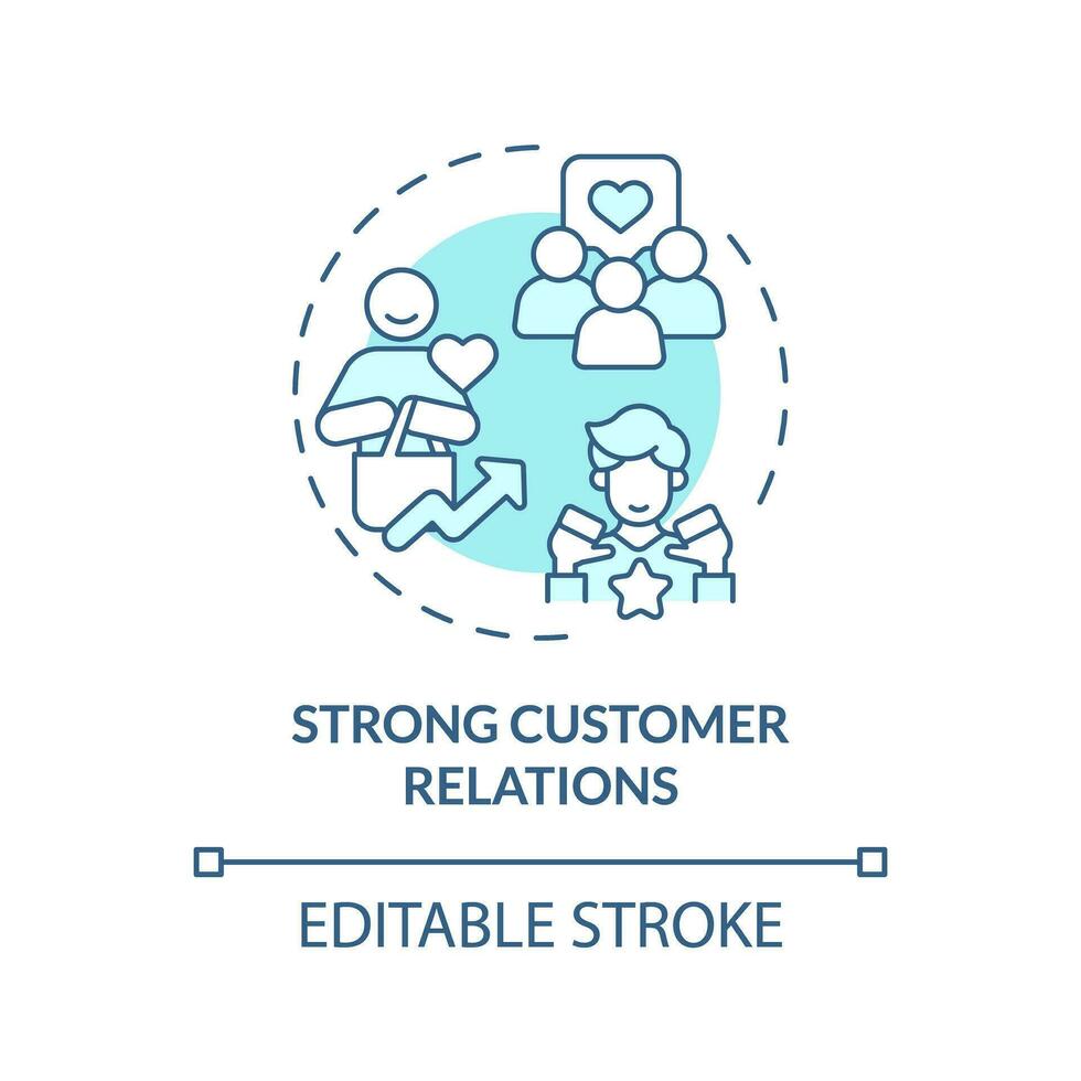 2D editable blue icon strong customer relations concept, isolated vector, mindful entrepreneurship thin line illustration. vector