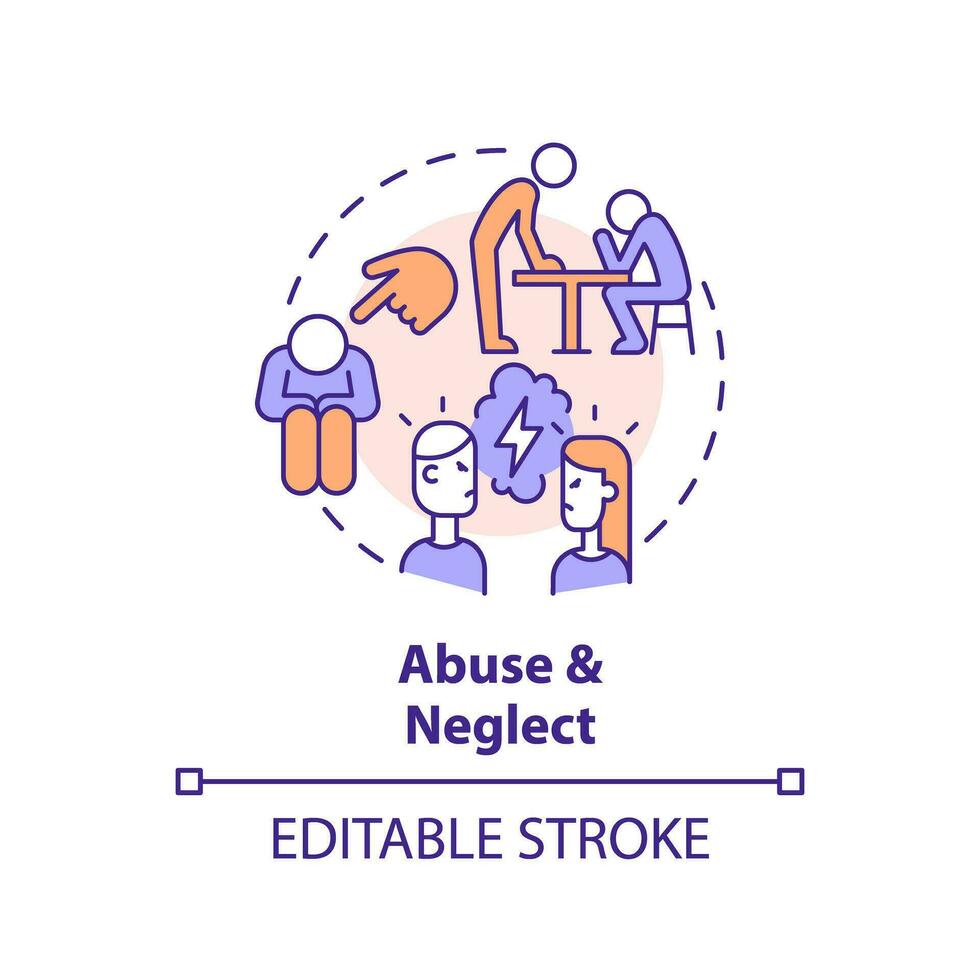 2D editable thin line icon abuse and neglect concept, isolated vector, multicolor illustration representing codependent relationship. vector