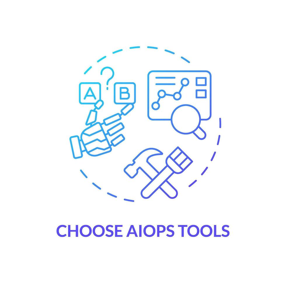 2D choose AI ops tools gradient icon representing AI ops, isolated vector, blue thin line illustration. vector