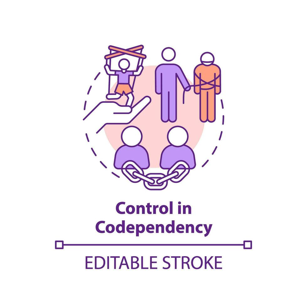 2D editable thin line icon control in dependency concept, isolated vector, multicolor illustration representing codependent relationship. vector