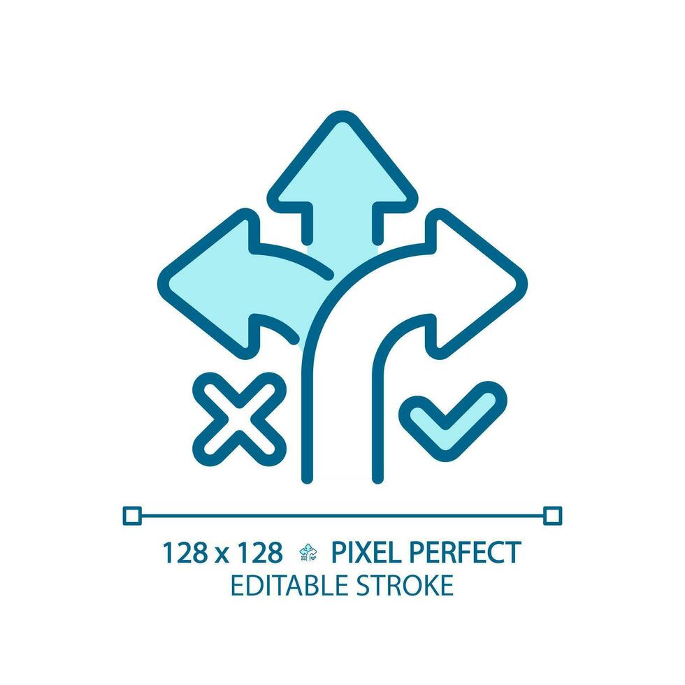 2D pixel perfect editable blue correct way icon, isolated vector, thin line illustration representing comparisons. vector