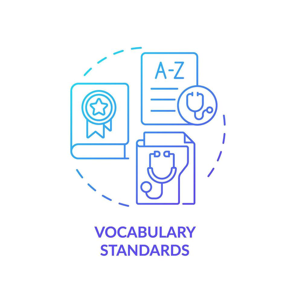 2D gradient blue icon vocabulary standards concept, isolated vector, health interoperability resources thin line illustration. vector