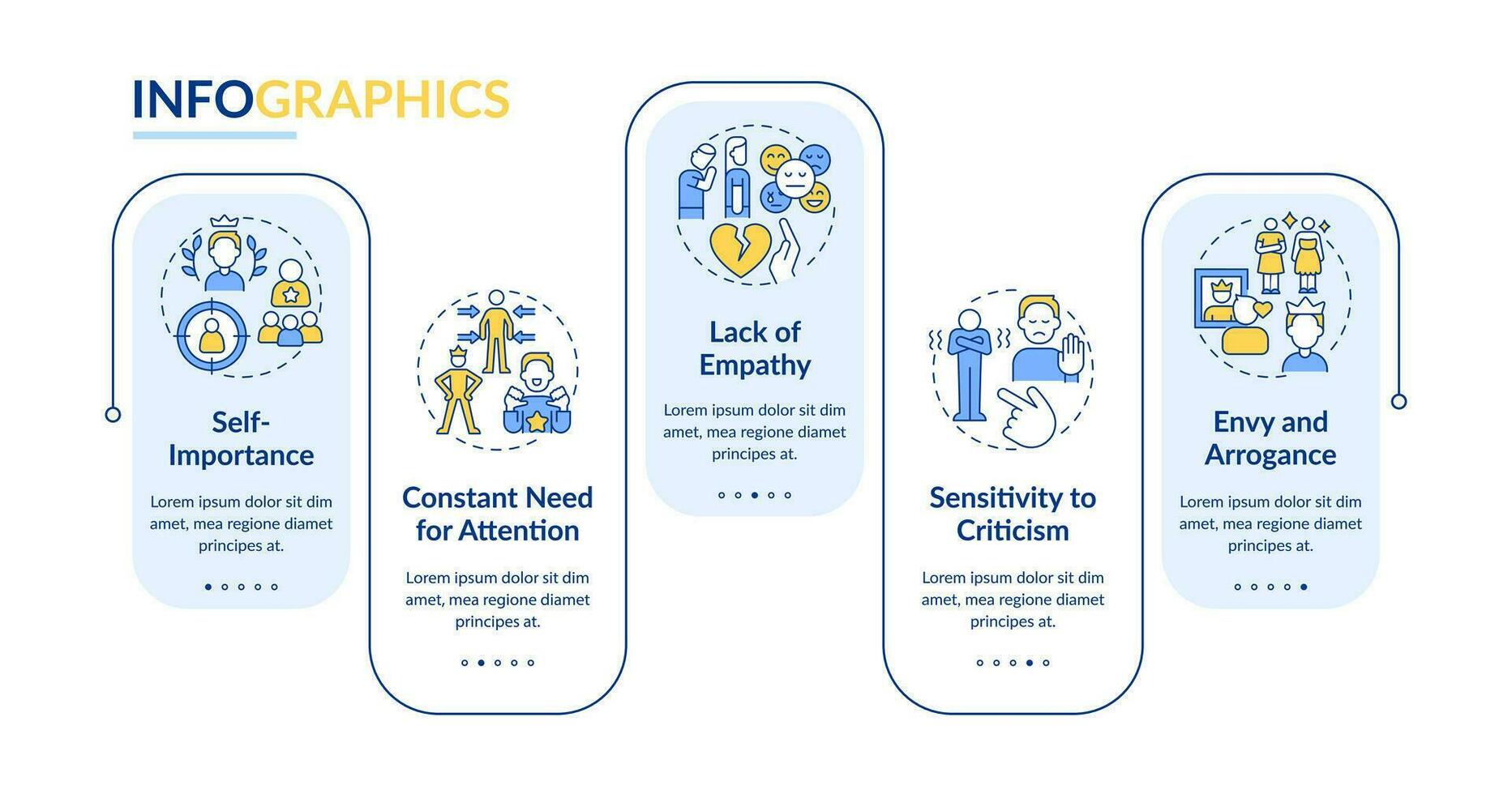 2D codependent relationship vector infographics template, data visualization with 5 steps, process timeline chart.